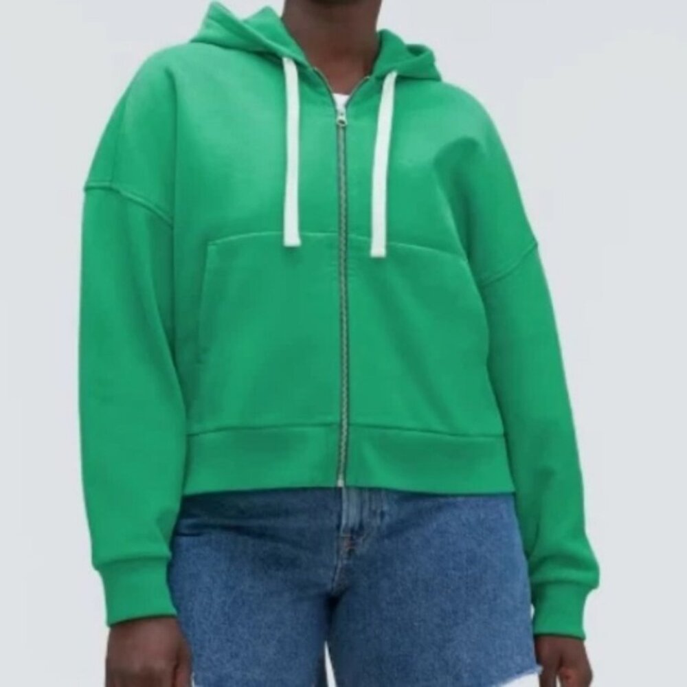 Everlane Organic Cotton Full Zip Cropped Hoodie Sweatshirt Small New Mint Green
